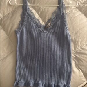J. Crew Blue Ribbed Ruffled Camisole